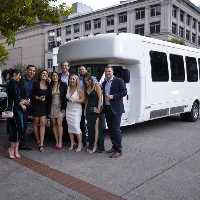 Black Mercedes Sprinter van staged for an Salem Bachelor & Bachelorette Transportation group