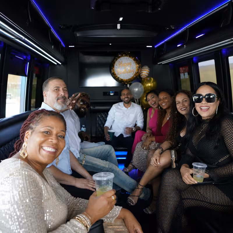 Black Mercedes Sprinter van staged for an Salem Birthday Transportation group