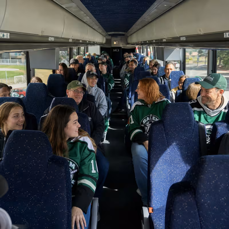 Passenger seating aboard a Salem party bus rental