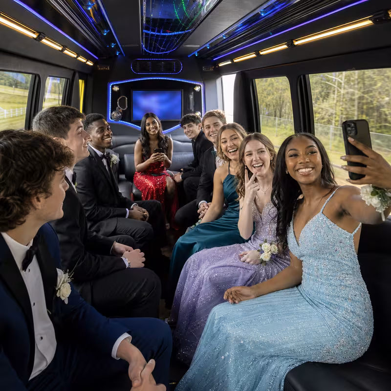 Black Mercedes Sprinter van staged for an Salem Prom & Homecoming Transportation group