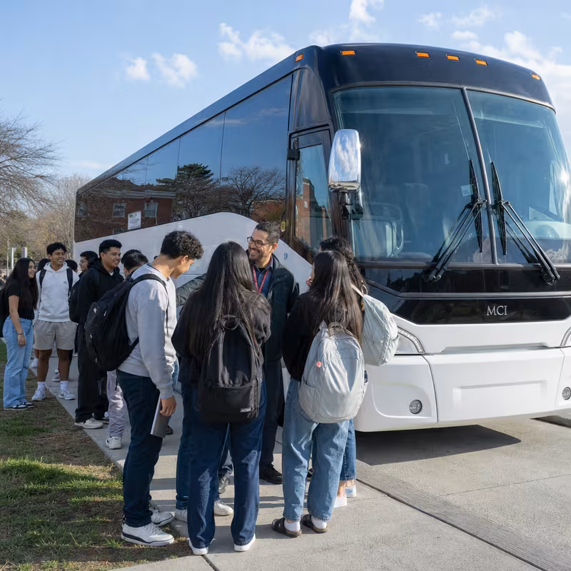 Black Mercedes Sprinter van staged for an Salem School Transportation group