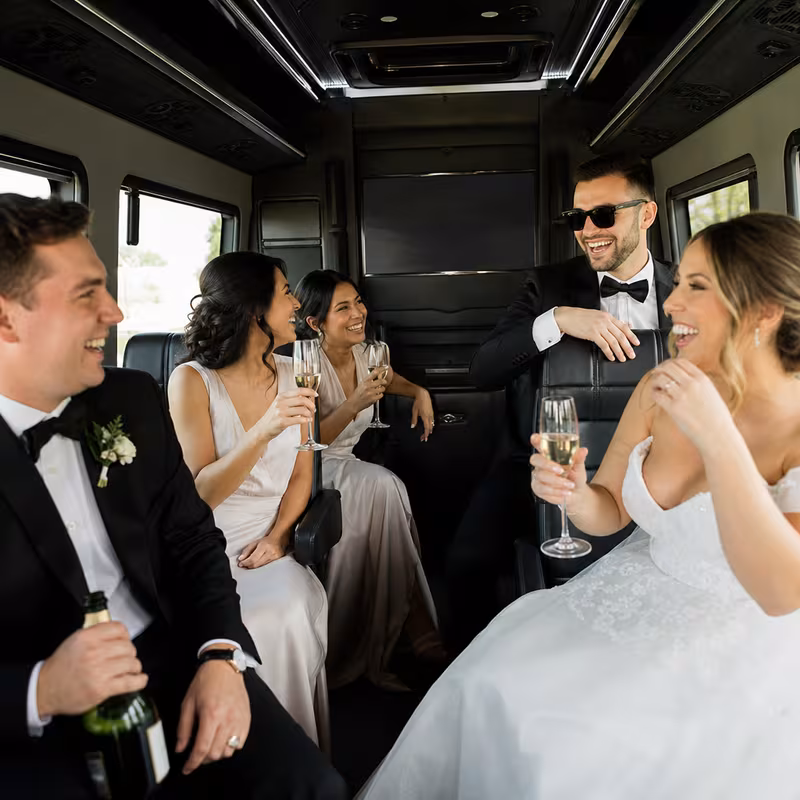 Black Mercedes Sprinter van staged for an Salem Wedding Transportation group